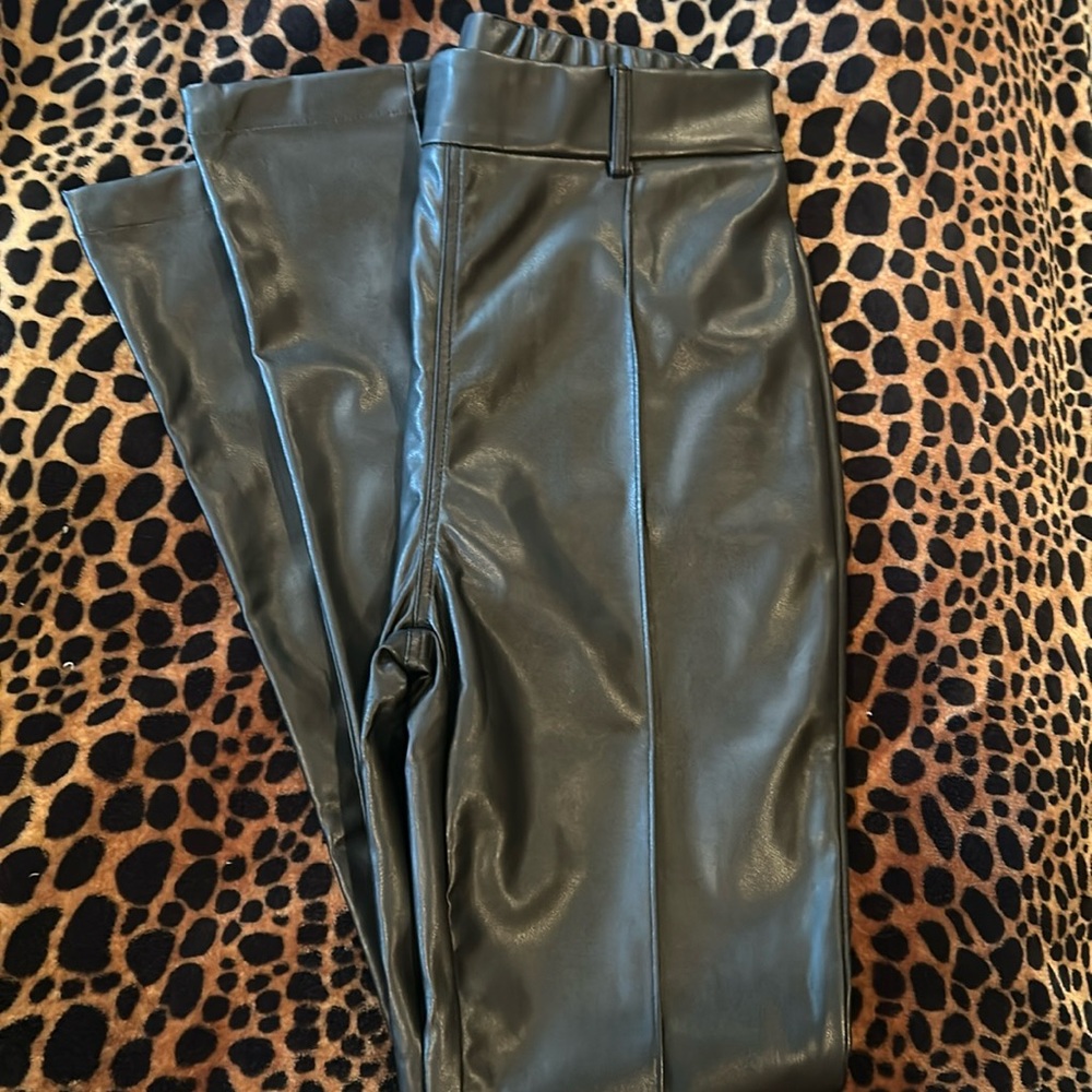 & Merci Black faux leather flare pants